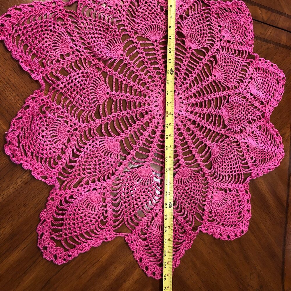 Pink Vintage Lace Hand Crochet Cotton Doily Round 30"
